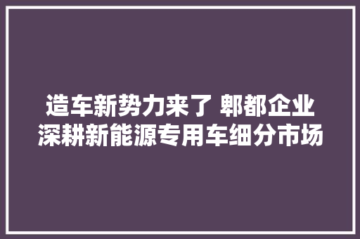 造车新势力来了 郫都企业深耕新能源专用车细分市场