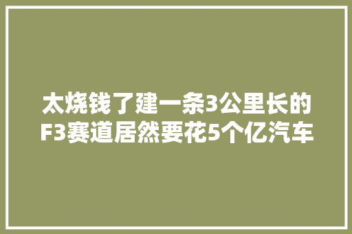 太烧钱了建一条3公里长的F3赛道居然要花5个亿汽车