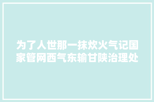 为了人世那一抹炊火气记国家管网西气东输甘陕治理处冬供故事