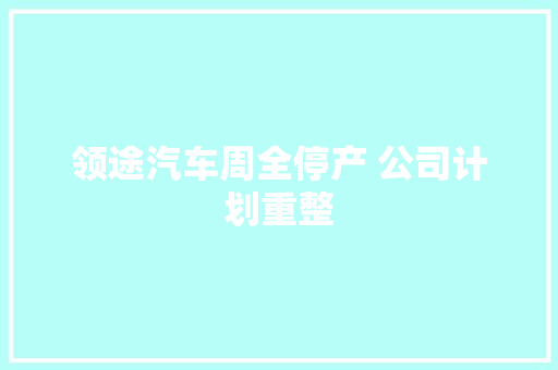 领途汽车周全停产 公司计划重整