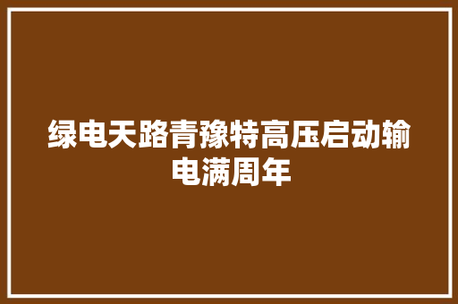 绿电天路青豫特高压启动输电满周年