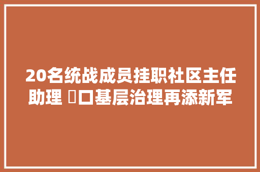 20名统战成员挂职社区主任助理 硚口基层治理再添新军