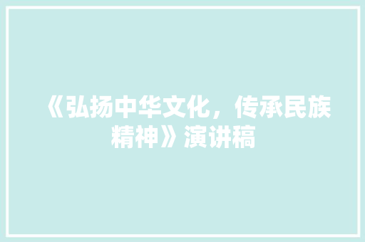 《弘扬中华文化，传承民族精神》演讲稿