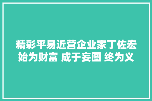 精彩平易近营企业家丁佐宏始为财富 成于妄图 终为义务