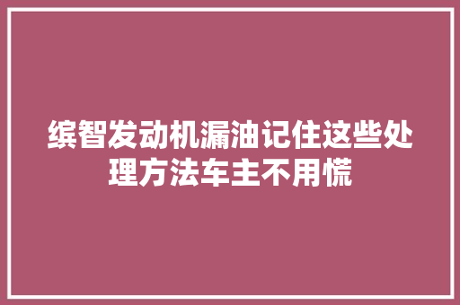 缤智发动机漏油记住这些处理方法车主不用慌