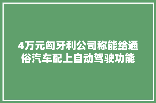 4万元匈牙利公司称能给通俗汽车配上自动驾驶功能