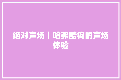绝对声场｜哈弗酷狗的声场体验