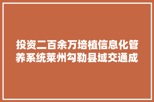 投资二百余万培植信息化管养系统莱州勾勒县域交通成长新蓝图