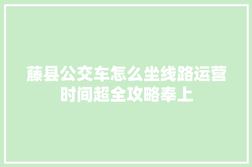 藤县公交车怎么坐线路运营时间超全攻略奉上