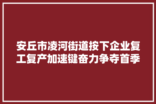 安丘市凌河街道按下企业复工复产加速键奋力争夺首季开门红
