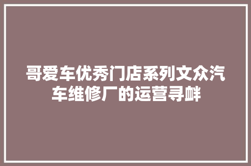 哥爱车优秀门店系列文众汽车维修厂的运营寻衅