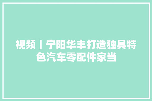视频丨宁阳华丰打造独具特色汽车零配件家当 汽车知识