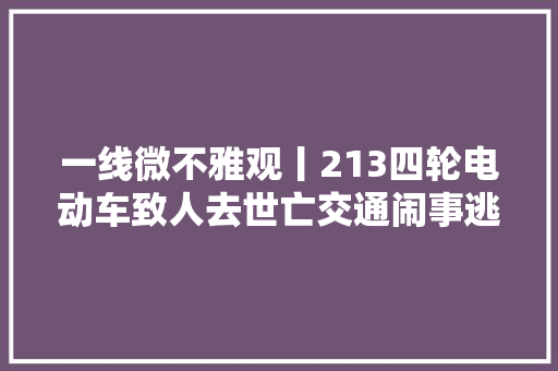 一线微不雅观丨213四轮电动车致人去世亡交通闹事逃逸案告破