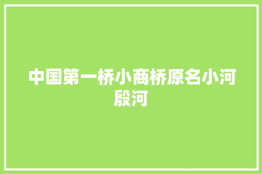 中国第一桥小商桥原名小河殷河 汽车知识