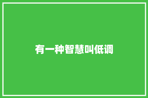 有一种智慧叫低调