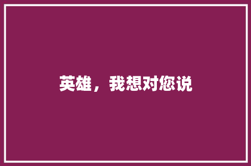 英雄，我想对您说