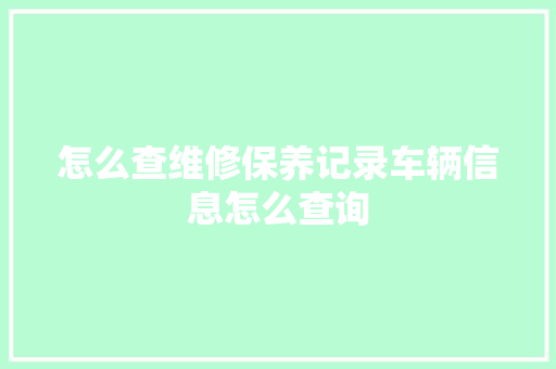 怎么查维修保养记录车辆信息怎么查询 汽车知识