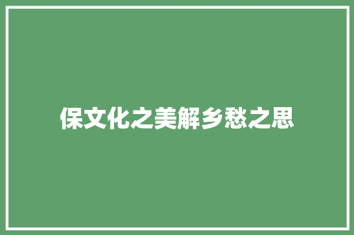 保文化之美解乡愁之思