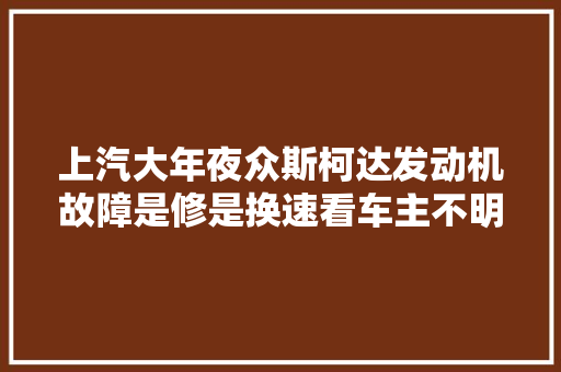 上汽大年夜众斯柯达发动机故障是修是换速看车主不明白的零部件换修标准其实很简单