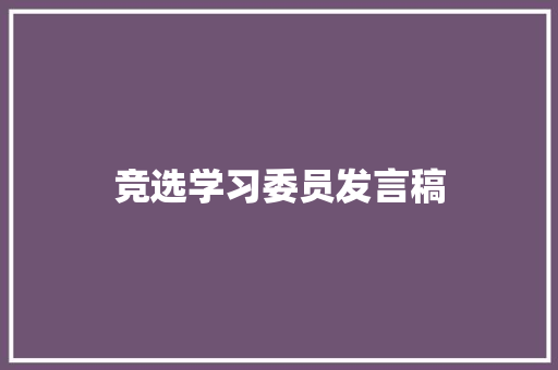竞选学习委员发言稿