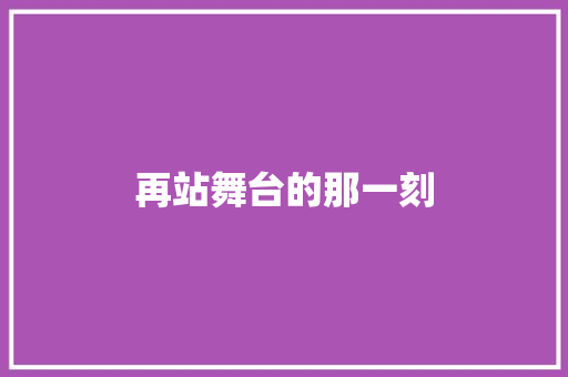再站舞台的那一刻