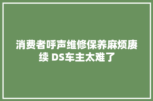 消费者呼声维修保养麻烦赓续 DS车主太难了