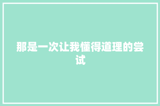 那是一次让我懂得道理的尝试