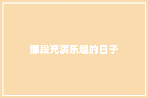 那段充满乐趣的日子