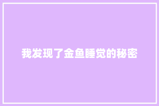 我发现了金鱼睡觉的秘密