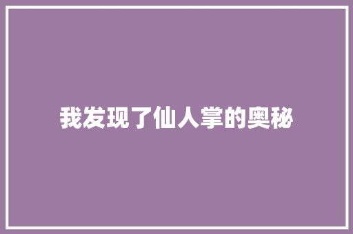 我发现了仙人掌的奥秘