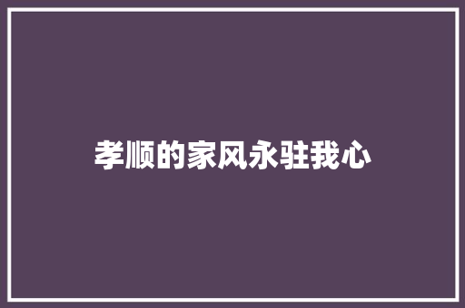 孝顺的家风永驻我心