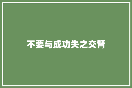 不要与成功失之交臂