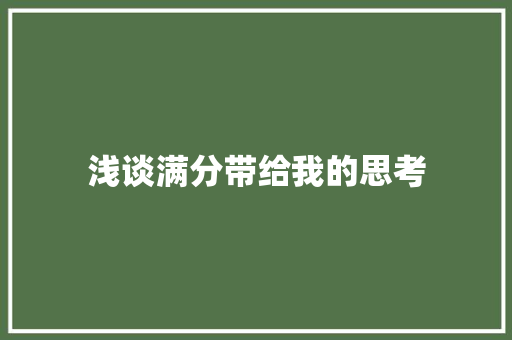 浅谈满分带给我的思考