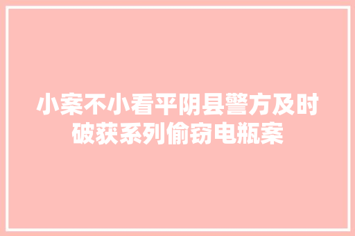 小案不小看平阴县警方及时破获系列偷窃电瓶案