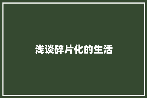 浅谈碎片化的生活
