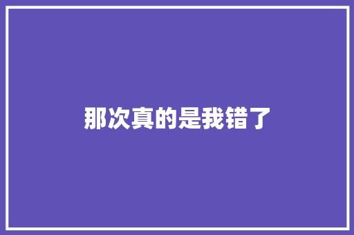 那次真的是我错了