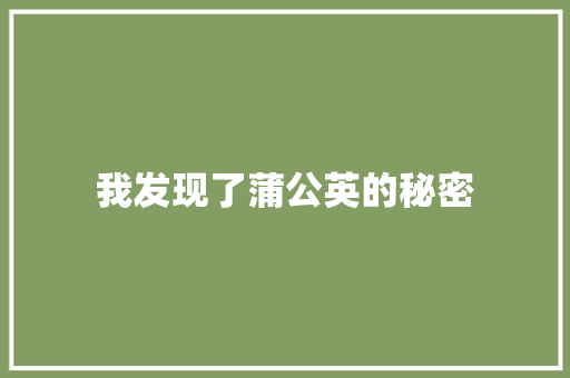 我发现了蒲公英的秘密