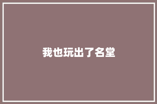我也玩出了名堂 知识百科