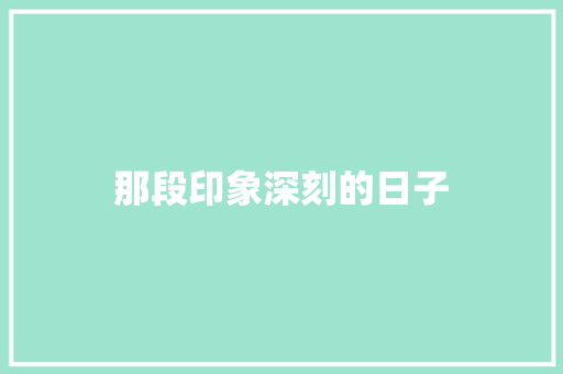那段印象深刻的日子