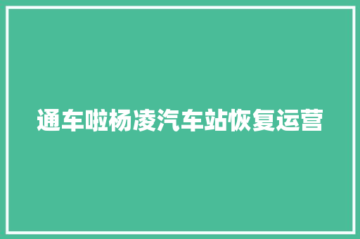 通车啦杨凌汽车站恢复运营