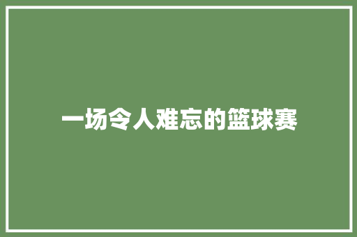 一场令人难忘的篮球赛