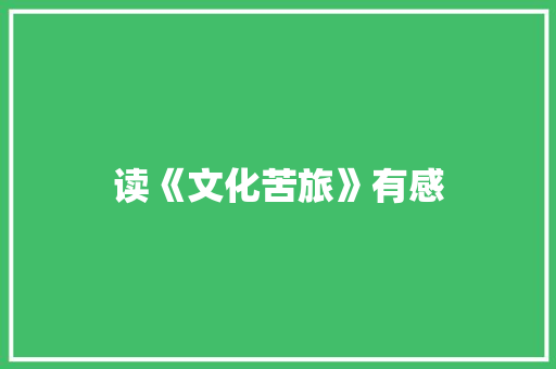 读《文化苦旅》有感