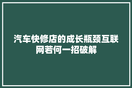 汽车快修店的成长瓶颈互联网若何一招破解 汽车知识