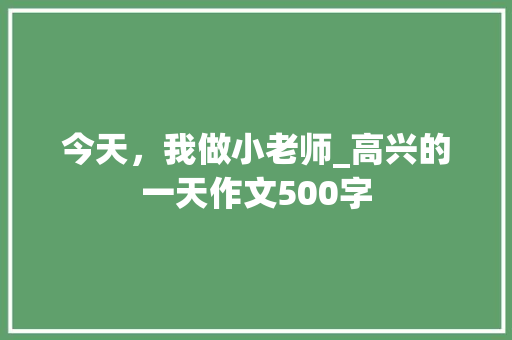 今天，我做小老师_高兴的一天作文500字