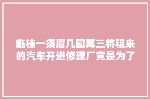 临桂一须眉几回再三将租来的汽车开进修理厂竟是为了狸猫换太子