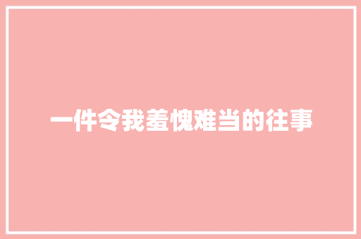 一件令我羞愧难当的往事