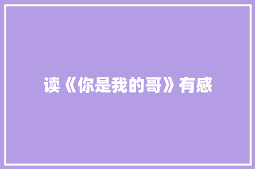 读《你是我的哥》有感