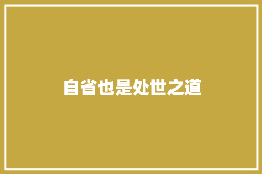 自省也是处世之道