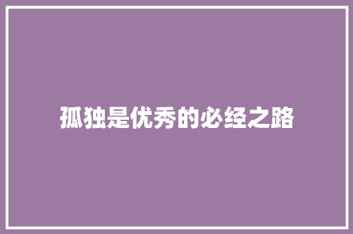 孤独是优秀的必经之路