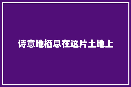 诗意地栖息在这片土地上
